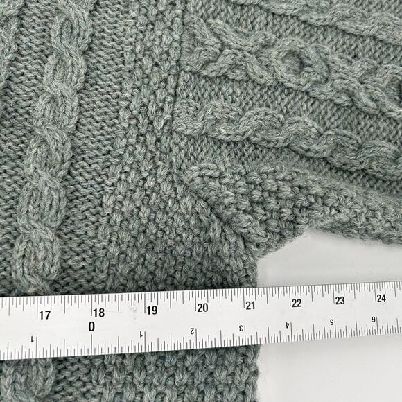 VTG LL Bean Wool Sweater Womens MEDIUM Green 100% Pure Chunky Cable Ireland HOLE - Picture 6 of 16